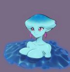  1girl blue_skin colored_skin earrings fish_girl head_fins highres jewelry pink_eyes princess_ruto scorpdk simple_background solo the_legend_of_zelda the_legend_of_zelda:_ocarina_of_time water zora 