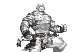  1boy abs absurdres animal_ears arknights bandaged_hands bandages bara biceps feet_out_of_frame furry highres large_pectorals male_focus mountain_(arknights) muscular muscular_male navel nipples pants pectorals scar scar_across_eye shirtless short_hair solo standing stomach thighs tiger_boy tiger_ears tight tight_pants traver009 veins white_fur white_hair white_pants 