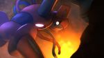  absurdres black_sclera blurry colored_sclera commentary deoxys deoxys_(normal) from_below gen_3_pokemon glowing glowing_eyes higa-tsubasa highres looking_at_viewer looking_back mythical_pokemon no_humans pokemon pokemon_(creature) solo white_eyes 