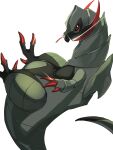  alternate_color black_sclera claws colored_sclera commentary_request gen_5_pokemon glint haxorus highres mian_(3zandora) no_humans pokemon pokemon_(creature) red_eyes shiny_pokemon simple_background solo white_background 