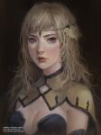  1girl bangs black_background blonde_hair blue_eyes breasts cape circlet closed_mouth fire_emblem fire_emblem_fates long_hair looking_at_viewer maerel_hibadita medium_breasts ophelia_(fire_emblem) realistic simple_background turtleneck upper_body 