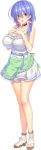  1girl anklet apron bangs blue_hair breasts button_gap choker clarissa_orbas cleavage dress eyebrows_visible_through_hair eyes_visible_through_hair full_body green_apron hair_over_shoulder hinata_nao huge_breasts interlocked_fingers jewelry legs long_bangs long_hair official_art orange_eyes photoshop_(medium) sandals sex_underworld_e_youkoso! short_dress solo standing tachi-e transparent_background twintails waist_apron white_dress 