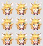  &gt;:( 1girl :d :o ;d ^_^ ahoge angry animal_ear_fluff animal_ears blonde_hair blush brown_hair chestnut_mouth closed_eyes expressionless expressions fang fangs grey_background hair_ornament hairclip happy highres long_hair monochrome_background nose_blush one_eye_closed open_mouth original sad simple_background smile tearing_up tears tiger_ears tsuji v-shaped_eyebrows 