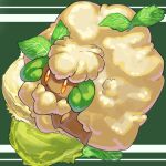  cauliflower closed_mouth commentary_request fluffy full_body gen_5_pokemon green_background highres leaf mian_(3zandora) no_humans orange_eyes pokemon pokemon_(creature) smile solo whimsicott 