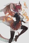  1girl arqa breasts claws dragon_horns dragon_tail dragon_wings fire granblue_fantasy grea_(shingeki_no_bahamut) horns large_breasts pleated_skirt pointy_ears red_hair school_uniform skirt tail thighhighs wings 