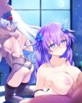  2boys 2girls ass bangs black_heart black_legwear black_panties blue_eyes blush braid breasts censored choujigen_game_neptune flower grabbing_own_breast group_sex hair_flower hair_ornament hairband hetero hhh_(wave) kneeling large_breasts lingerie long_hair mosaic_censoring multiple_boys multiple_girls negligee neptune_(series) nipples open_mouth paizuri panties penis purple_hair purple_heart see-through short_hair smile strap_slip symbol-shaped_pupils thighhighs twin_braids underwear white_hair 