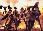  6+girls absurdres ahoge armor assault_rifle bayonet boots breasts cleavage cloak commentary_request dragoon_(girls_frontline) explosion expressionless eyebrows_visible_through_hair gatling_gun girls_frontline guard_(girls_frontline) gun helmet highres huge_filesize jacket jaeger_(girls_frontline) kneeling large_breasts leotard long_hair looking_at_viewer mecha multiple_girls navel ponytail purple_hair rifle ripper_(girls_frontline) robot sangvis_ferri saturndxy scarf scout_(girls_frontline) shield short_hair striker_(girls_frontline) submachine_gun thigh_boots thighhighs twintails very_long_hair vespid_(girls_frontline) visor weapon 