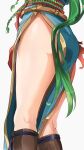  1girl absurdres ass bare_legs belt blue_dress boots brown_footwear dress fire_emblem fire_emblem:_the_blazing_blade green_hair highres knee_boots long_hair lower_body lyn_(fire_emblem) ormille out_of_frame pelvic_curtain ponytail sash side_slit solo thighs very_long_hair 