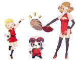  &gt;_&lt; 2girls absurdres alternate_costume arm_up bangs black_legwear blonde_hair blue_eyes blush blush_stickers bonnie_(pokemon) breasts brown_footwear china_dress chinese_clothes chinese_new_year cleavage clenched_hand closed_mouth clothed_pokemon commentary covered_navel dress elbow_gloves english_commentary fan gazing_eye gen_2_pokemon gen_6_pokemon gloves hair_ornament hand_on_hip high_heels highres holding holding_fan light_brown_hair multiple_girls notice_lines one_eye_closed open_mouth pancham pokemon pokemon_(anime) pokemon_(creature) pokemon_xy_(anime) red_footwear serena_(pokemon) shiny shiny_hair shiny_skin shoes smile socks standing swinub thighhighs tongue transparent_background upper_teeth wristband |d 