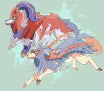  blue_fur claws closed_mouth commentary_request dog from_side gen_8_pokemon highres legendary_pokemon no_humans pokemon pokemon_(creature) red_eyes torinoko_(miiko_draw) zacian zacian_(hero) zamazenta zamazenta_(hero) 