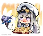  2girls azur_lane bullying crying essex_(azur_lane) food fried_chicken fruit hat hm_(hmongt) lemon little_enterprise_(azur_lane) long_hair manjuu_(azur_lane) military_hat multiple_girls purple_eyes purple_hair silver_hair tearing_up tears white_headwear 