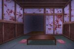  blood blood_splatter commentary_request cushion film_grain highres horror_(theme) indoors no_humans original room scenery still_life suzu_(minagi) table tatami wooden_floor zabuton 