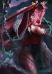  1girl baiken breasts chain cleavage eyepatch guilty_gear holding holding_weapon japanese_clothes kimono large_breasts long_hair long_sleeves pink_hair ponytail samurai sword very_long_hair weapon 