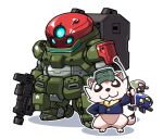  1boy backpack bag blue_eyes blue_jacket chibi extra_eyes ferret green_headwear grimoire_red_beret gun gundam gundam_build_divers holding holding_gun holding_pointer holding_weapon jacket mecha mobile_suit no_humans pink_eyes pointer rommel_(gundam_build_divers) science_fiction shadow wanaata weapon yellow_eyes 