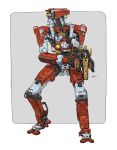  border cable etama_quomo extra_eyes glowing glowing_eyes grey_background gun holding holding_gun holding_weapon humanoid_robot looking_to_the_side no_humans orange_eyes original outside_border science_fiction solo symbol_commentary weapon white_border 