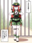  1girl android beret blue_eyes braid commentary crossover hat highres hong_meiling humanoid_robot looking_at_viewer mechanization red_hair robot_neoanthropinae_polynian science_fiction shirosato touhou translated twin_braids 