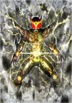  1boy belt commentary_request electricity horns irisu_haniwa kamen_rider kamen_rider_kuuga kamen_rider_kuuga_(series) kamen_rider_kuuga_(ultimate_form) lightning male_focus solo tokusatsu 