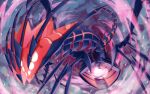  commentary_request energy eternatus eternatus_(normal) gen_8_pokemon hakuginnosora highres legendary_pokemon no_humans pokemon pokemon_(creature) smoke solo spikes tendril white_eyes 