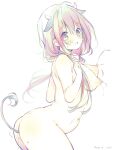  ahoge animal_ears ass blush bouncing_breasts breasts butt_plug cow_ears cow_horns cow_tail embarrassed eyebrows_visible_through_hair hinako_note horns lactation long_hair march-bunny medium_breasts navel pink_hair plump red_eyes sakuragi_hinako sex_toy signature sweat tail thighs twintails white_background 
