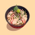  beige_background bowl commentary food food_focus ikkaf_sk no_humans nori_(seaweed) ochazuke_(food) original parsley rice sea_bream sesame_seeds spring_onion wasabi 
