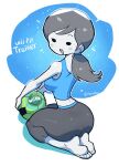  1girl absurdres ass ball barefoot black_eyes black_hair breasts feet grey_pants highres kneeling looking_at_viewer looking_back open_mouth pants rariatto_(ganguri) shading sideboob soccer_ball soles solid_oval_eyes thighs toes triangle_mouth wii_fit wii_fit_trainer wii_fit_trainer_(female) yoga_pants 