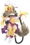  1girl amasa_mitsunaru animal_ears animal_print ass_visible_through_thighs bangs blonde_hair blush boots bra breasts bunny_ears cape commentary_request eyebrows_visible_through_hair flying_sweatdrops full_body fur-trimmed_legwear fur_trim gloves hair_between_eyes highres holding holding_whip large_breasts long_hair looking_at_viewer natajya navel nipple_slip nipples open_mouth purple_cape pussy_peek shinrabanshou simple_background solo tan thighhighs tiger_print underwear waist_cape white_background white_bra white_footwear white_gloves wolf yellow_legwear 
