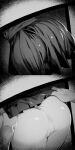  1boy 1girl absurdres all_fours ass cameltoe close-up commentary fate/grand_order fate_(series) florence_nightingale_(fate) fujimaru_ritsuka_(male) greyscale highres hxd monochrome no_panties pleated_skirt skirt 