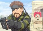  1boy 1girl bandana beard big_boss big_boss_(cosplay) box brown_hair cardboard_box commentary_request cosplay crossover eyepatch facial_hair gloves gun handgun headband holding holding_gun holding_weapon hoshina_hikaru hoshina_youichi in_box in_container metal_gear_(series) metal_gear_solid_3 mustache ootsuka_akio pistol precure seiyuu_connection star-shaped_pupils star_(symbol) star_twinkle_precure symbol-shaped_pupils ueyama_michirou weapon 