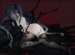  ass bow breasts dark elbow_gloves gloves gradient gray_hair long_hair nude original polychromatic red red_eyes signed thighhighs twintails xin_(moehime) 