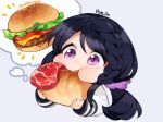  black_hair braids chibi close eternal_return:_black_survival food hyejin_(eternal_return) long_hair purple_eyes school_uniform takotsu 