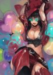  1girl arms_up bangs belt blunt_bangs boots breasts glasses gloves guilty_gear guilty_gear_strive hat hyakuhachi_(over3) i-no jacket large_breasts midriff mole mole_above_mouth red_headwear red_jacket red_legwear red_lips red_shorts shorts sunglasses thigh_boots thighhighs venus_symbol witch_hat 