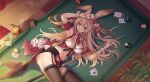  animal_ears blonde_hair blue_eyes blush breasts carminar cleavage garter_belt long_hair navel red:_pride_of_eden shorts stockings tagme_(character) tail zettai_ryouiki 