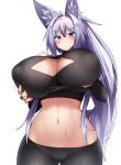  animal_ears breast_hold erect_nipples indigo kitsune no_bra tail tylwing wet 