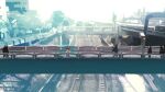 1girl bow bridge brown_hair commentary_request crossed_arms dated_commentary hat hat_bow leaning plaid plaid_vest railroad_tracks real_world_location scenery silhouette standing tokoroten_(hmmuk) touhou tree usami_sumireko vest 