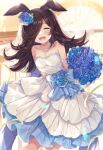  animal_ears cleavage dress no_bra rice_shower_(umamusume) skirt_lift sorashima_(117) uma_musume_pretty_derby wedding_dress 
