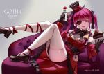  donggua_bing_cha eyepatch heels hololive houshou_marine lolita_fashion skirt_lift stockings thighhighs 