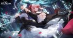  2girls aqua_eyes aqua_hair dress flowers hatsune_miku logo masterwork_apocalypse music pink_eyes pink_hair rose tagme_(character) twintails vocaloid yakumo_1041624199 