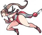  1girl breasts brown_hair dashing enpe fatal_fury full_body high_ponytail highres large_breasts ninja open_mouth ponytail revealing_clothes running shiranui_mai sideboob simple_background snk solo the_king_of_fighters white_background 