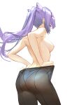  ass c-ongc genshin_impact keqing_(genshin_impact) nipples pantsu pantyhose thong topless undressing 