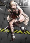  ass g3_(girls_frontline) garter gibun girls_frontline gun heels no_bra pantsu stockings thighhighs thong torn_clothes uniform 