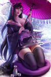  cleavage final_fantasy final_fantasy_vii japanese_clothes no_bra olchas open_shirt pantsu thighhighs tifa_lockhart 