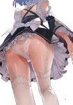  ass gaou_(matsulatte) macaron_taitei maid re_zero_kara_hajimeru_isekai_seikatsu rem_(re_zero) see_through stockings thighhighs 