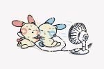 cable closed_eyes closed_mouth commentary_request creature electricity fan gen_3_pokemon highres holding_hands hot kuranaga11 minun no_humans open_mouth plusle pokemon pokemon_(creature) simple_background sweat white_background 