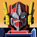  1boy ark_line autobot blue_eyes gradient gradient_background highres looking_at_viewer mecha no_humans omega_prime orange_background portrait science_fiction solo transformers transformers_car_robots upper_body 