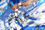  1girl ban_(777purin) blue_eyes breasts brown_hair damaged fortress_(nanoha) hair_ribbon long_hair lyrical_nanoha mahou_senki_lyrical_nanoha_force medium_breasts ribbon solo strike_cannon takamachi_nanoha twintails very_long_hair 