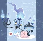  chandelure character_doll clefairy closed_eyes commentary_request copyright_name dated fire flame gen_1_pokemon gen_5_pokemon happy heart lampent litwick open_mouth pokemon spoken_heart tongue twitter_username yellow_eyes yuki_min_30 |d 