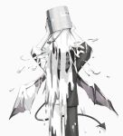  1boy avogado6 broken_horn bucket closed_eyes colored_skin commentary_request demon_boy demon_tail demon_wings facing_viewer hands_up holding horns male_focus original paint simple_background solo standing tail white_background white_skin wings 