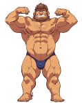  1boy abs arm_hair armpit_hair bara beard biceps blue_male_underwear body_hair brown_hair bulge chest_hair dark-skinned_male dark_skin facial_hair flexing full_body hairy highres jinn_(tokyo_houkago_summoners) kirupi large_pectorals leg_hair looking_at_viewer male_focus mature_male muscular muscular_male navel navel_hair nipples pectorals pose short_hair smile solo standing stomach thick_thighs thighs tokyo_houkago_summoners underwear underwear_only unibrow 