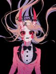  1girl blonde_hair blood blood_on_face bloody_clothes charlie_magne crying crying_with_eyes_open demon_girl demon_horns formal hazbin_hotel highres horns long_hair looking_up neg_50asu solo suit tears thorns 
