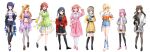  6+girls asaka_karin black_hair brown_hair deadnooodles emma_verde eyebrows_visible_through_hair hair_ornament konoe_kanata long_hair looking_at_phone looking_at_viewer love_live! love_live!_nijigasaki_high_school_idol_club miyashita_ai multiple_girls nakasu_kasumi ousaka_shizuku pantyhose phone ribbon short_hair simple_background tennouji_rina thighhighs uehara_ayumu white_background yuuki_setsuna_(love_live!) 